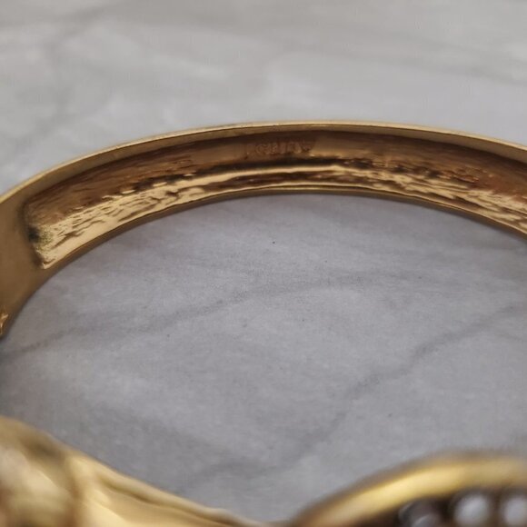 🐏 J.Crew Gold Blue Rhinestones Crystal Pave Ran Hinged Statement Bracelet 🐏 - Picture 6 of 9